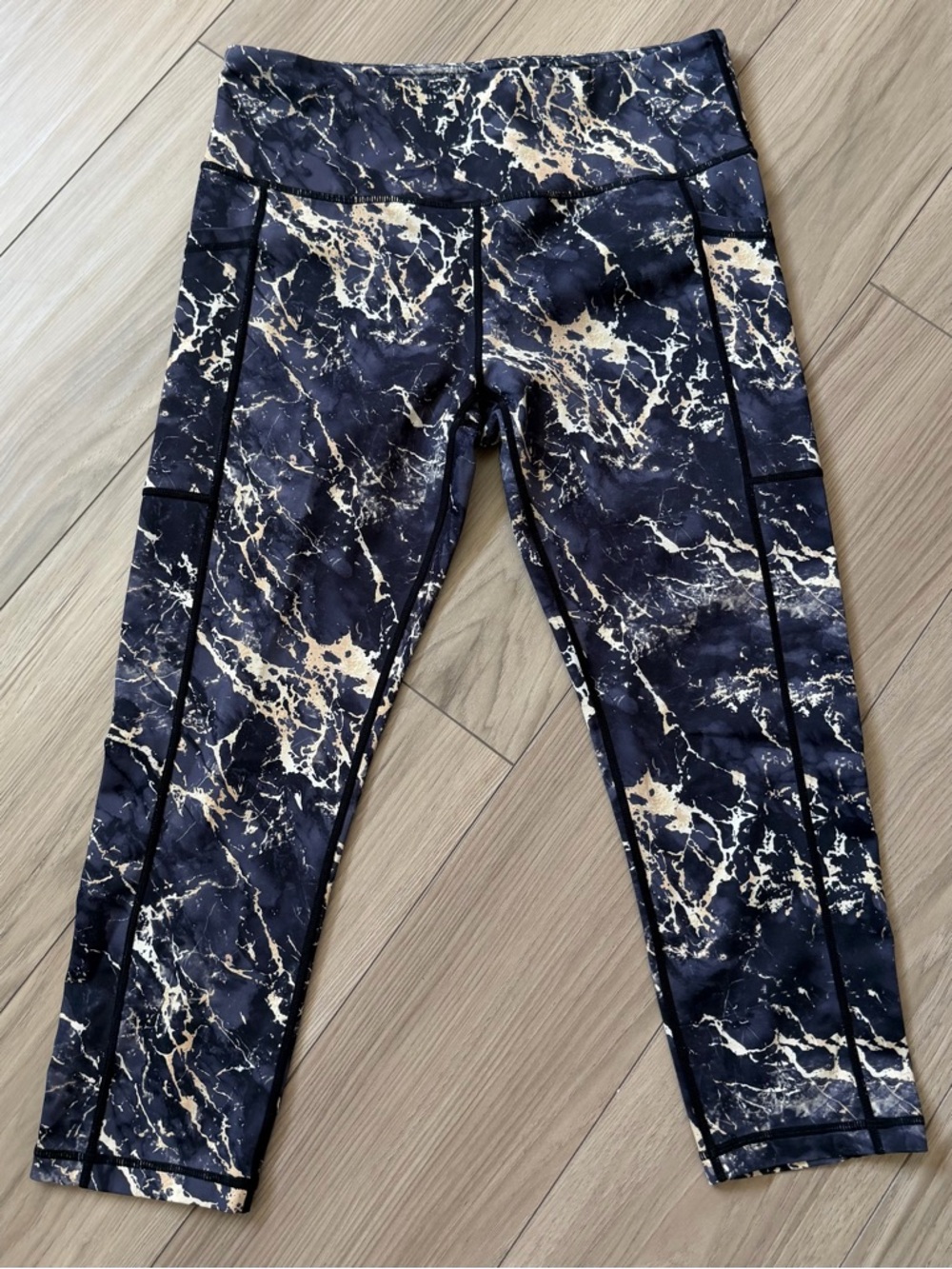 Constantly Varied Gear Black & Gold Marble Print Leggings Workout Medium